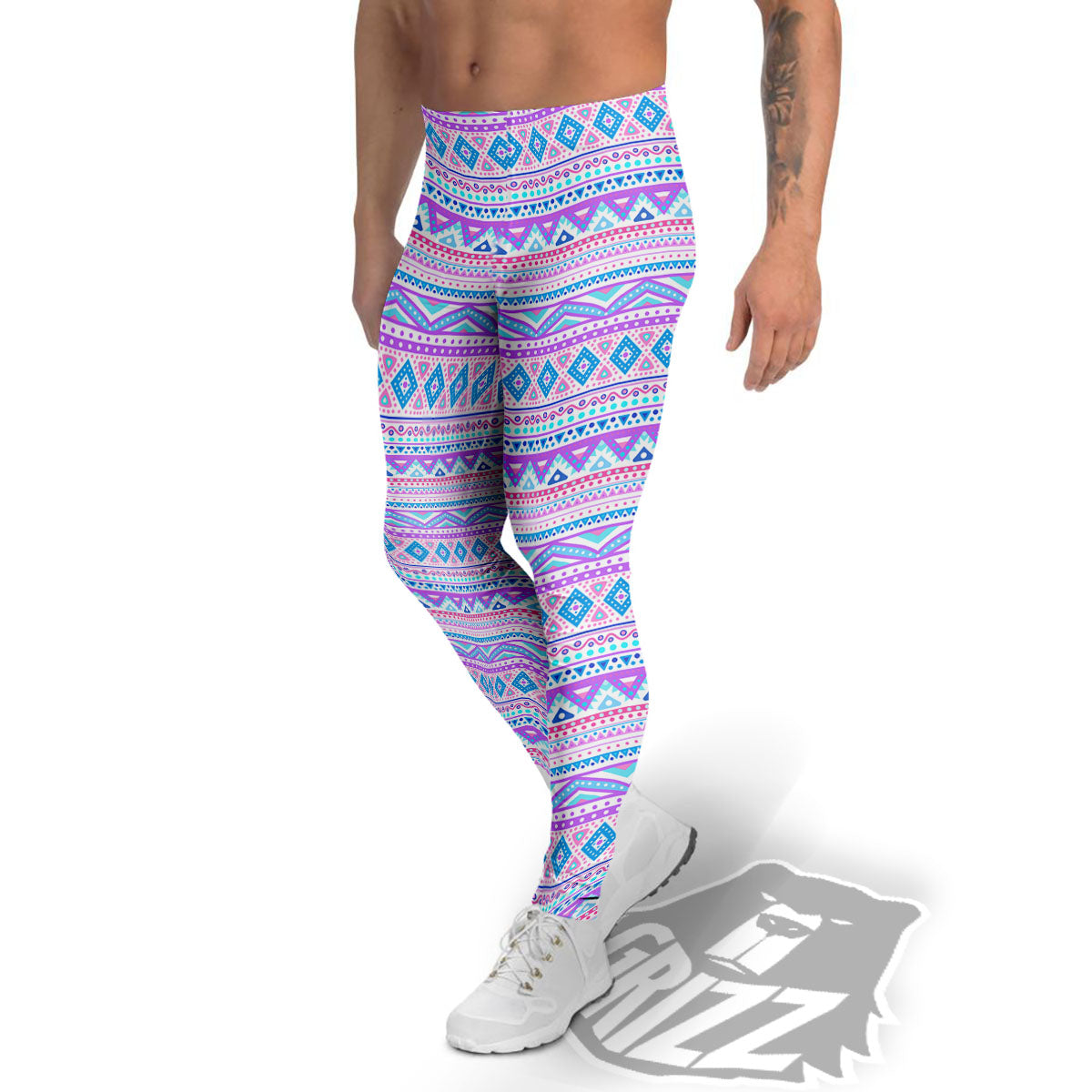 Aztec Pink And Pastel Print Pattern Men's Leggings-grizzshop
