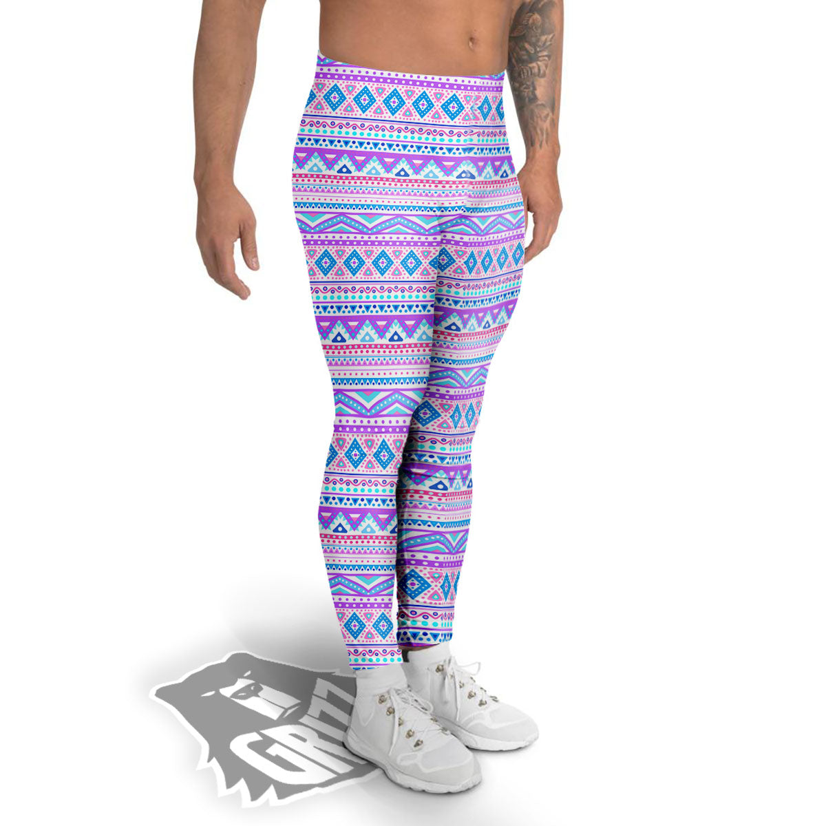 Aztec Pink And Pastel Print Pattern Men's Leggings-grizzshop