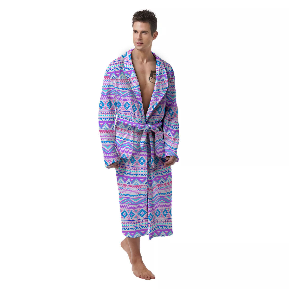 Aztec Pink And Pastel Print Pattern Men's Robe-grizzshop