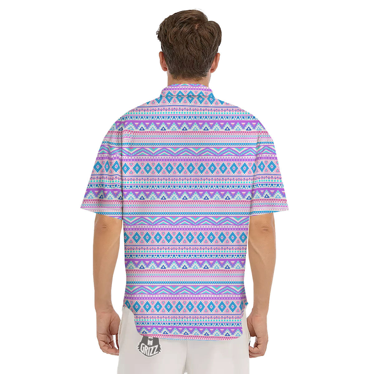 Aztec Pink And Pastel Print Pattern Men's Short Sleeve Shirts-grizzshop