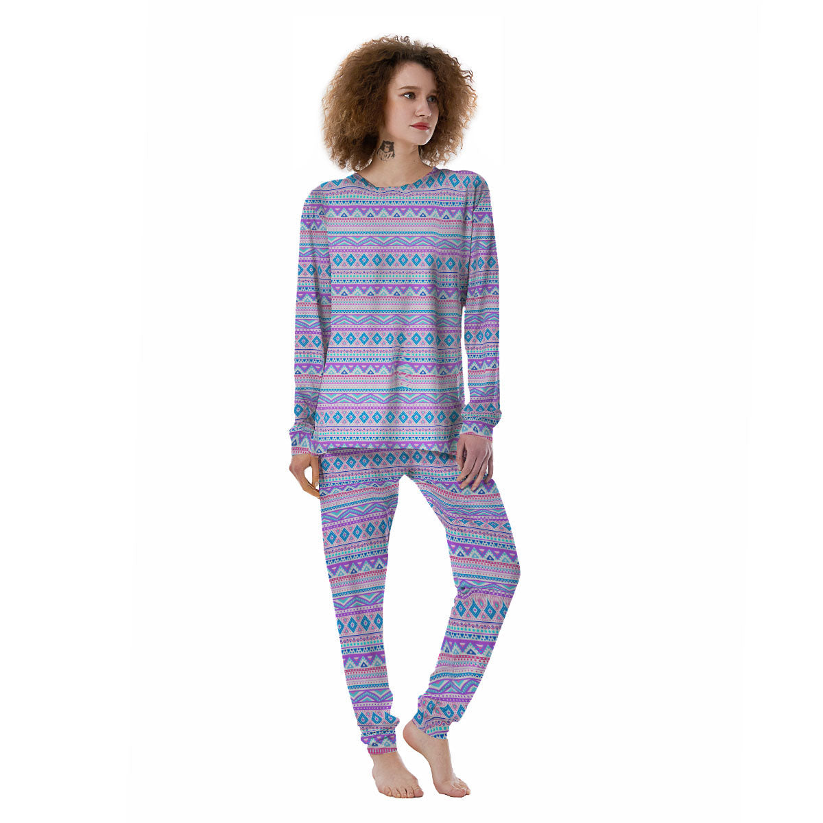Aztec Pink And Pastel Print Pattern Women's Pajamas-grizzshop