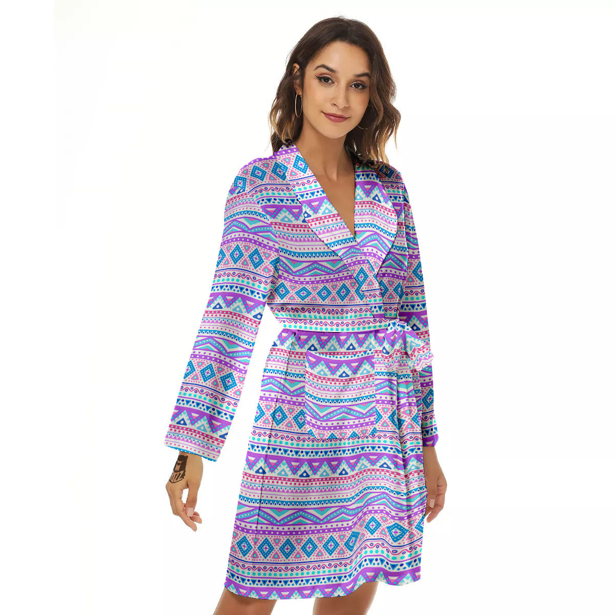 Aztec Pink And Pastel Print Pattern Women's Robe-grizzshop