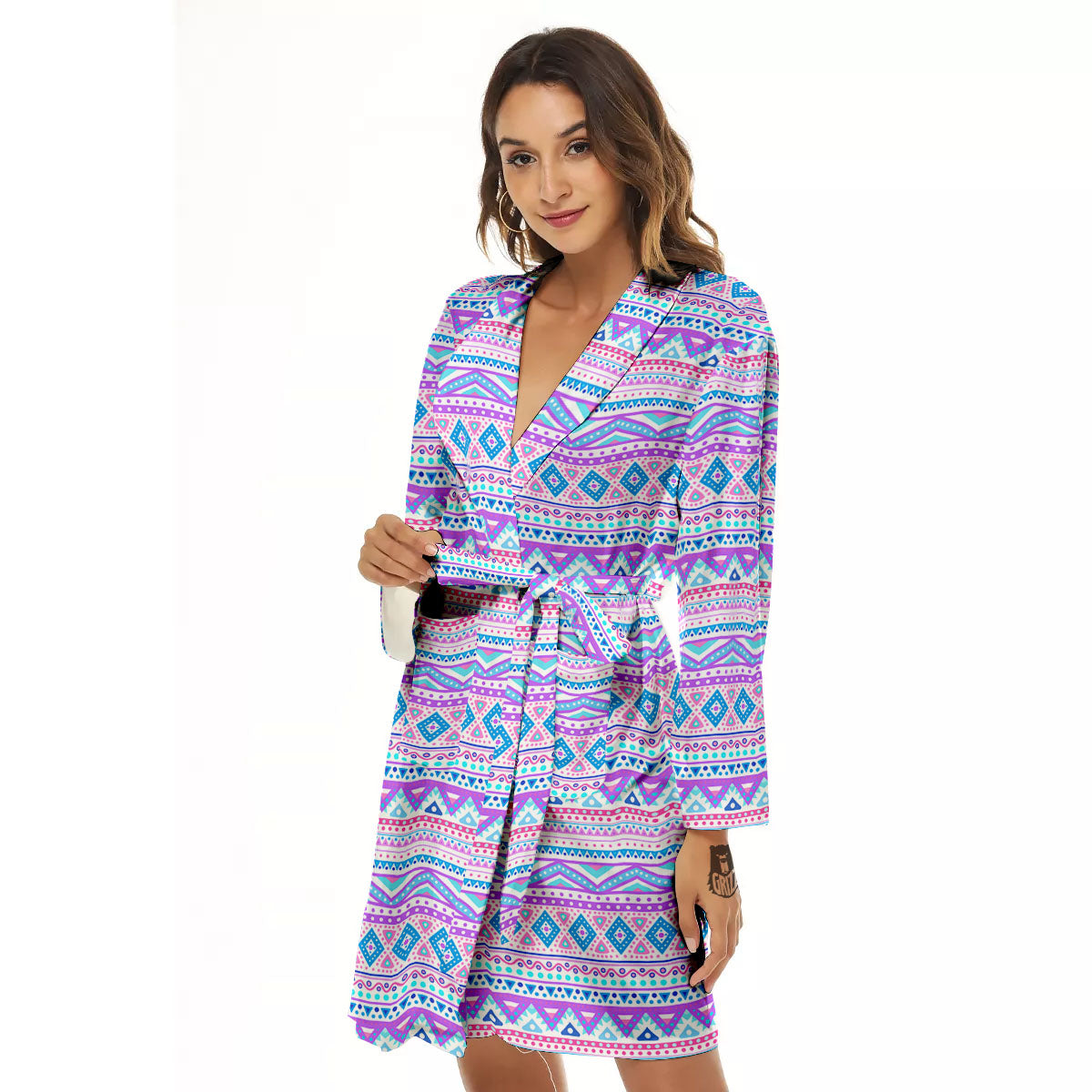 Aztec Pink And Pastel Print Pattern Women's Robe-grizzshop