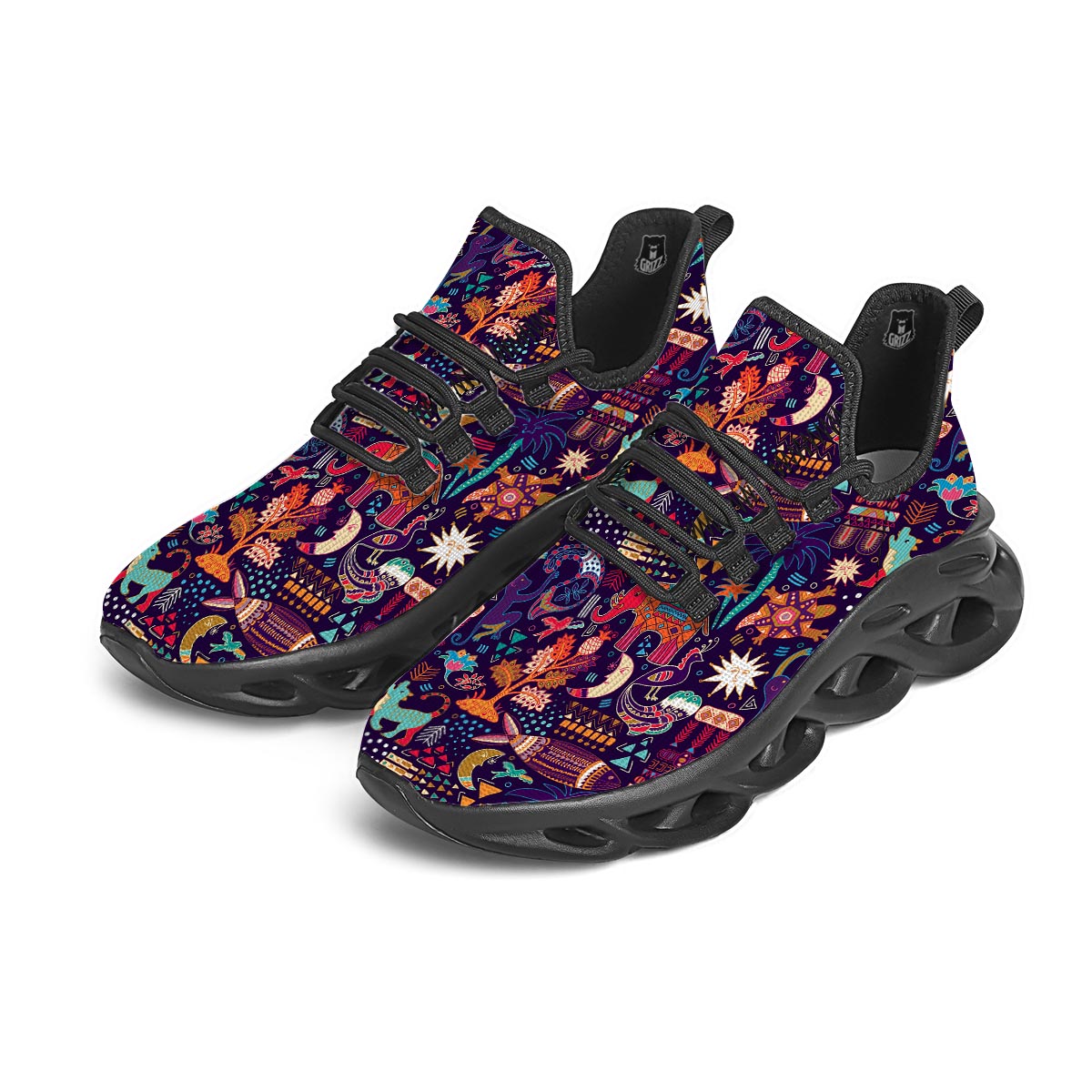 Aztec Psychedelic Trippy Black Running Shoes-grizzshop