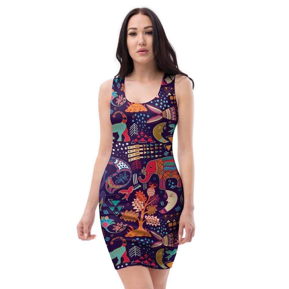 Aztec Psychedelic Trippy Bodycon Dress-grizzshop