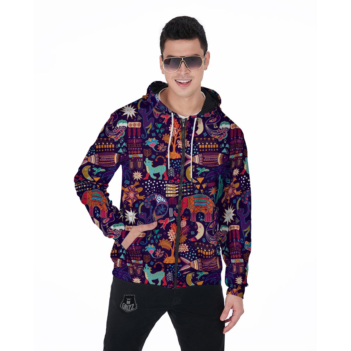 Aztec Psychedelic Trippy Men's Zip Up Hoodie-grizzshop