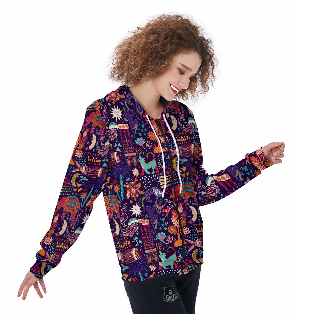 Aztec Psychedelic Trippy Women's Zip Up Hoodie-grizzshop