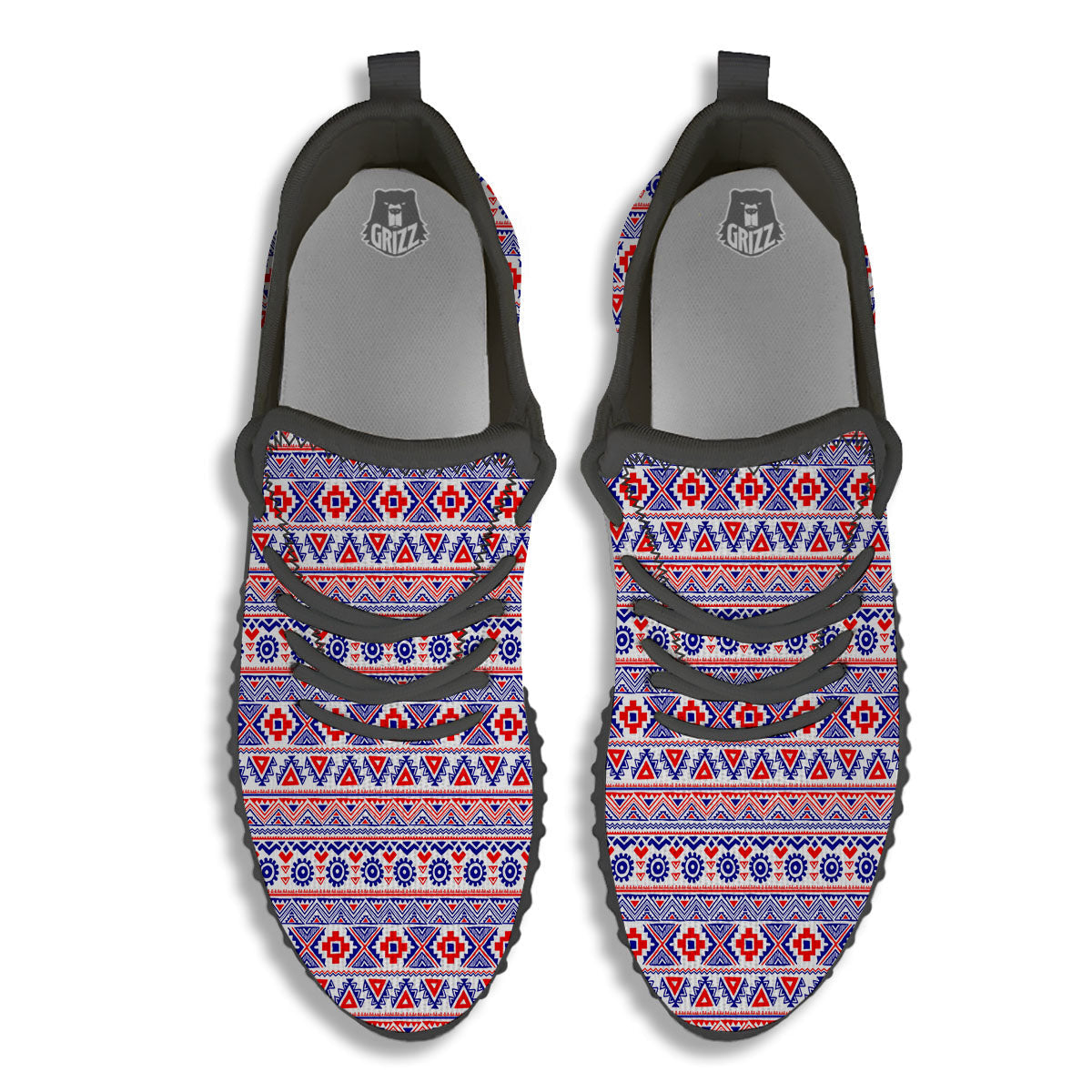 Aztec Red And Blue Print Pattern Black Walking Shoes-grizzshop