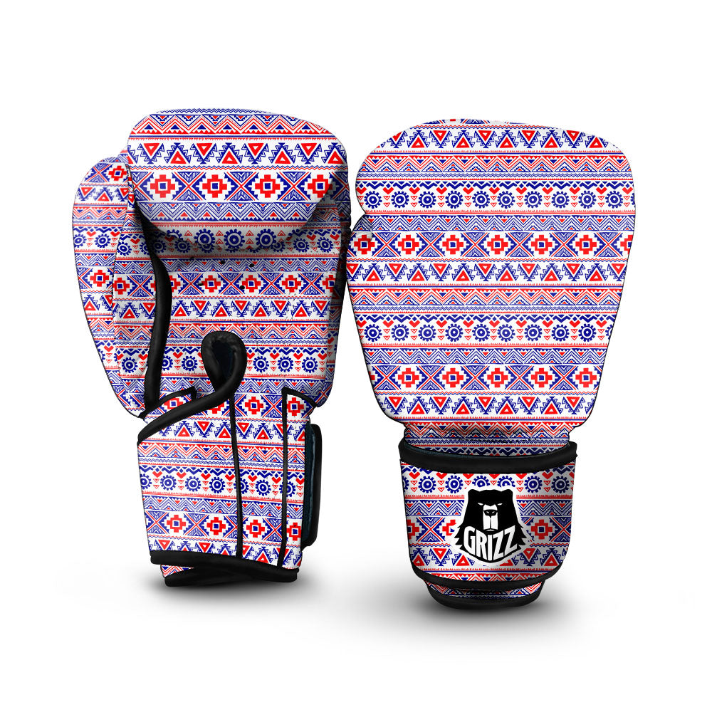 Aztec Red And Blue Print Pattern Boxing Gloves-grizzshop