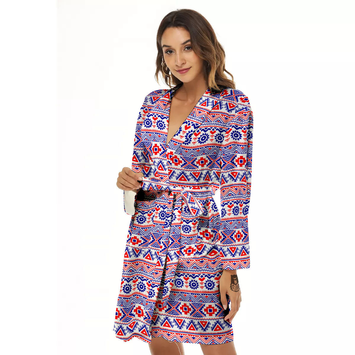 Aztec Red And Blue Print Pattern Women's Robe-grizzshop