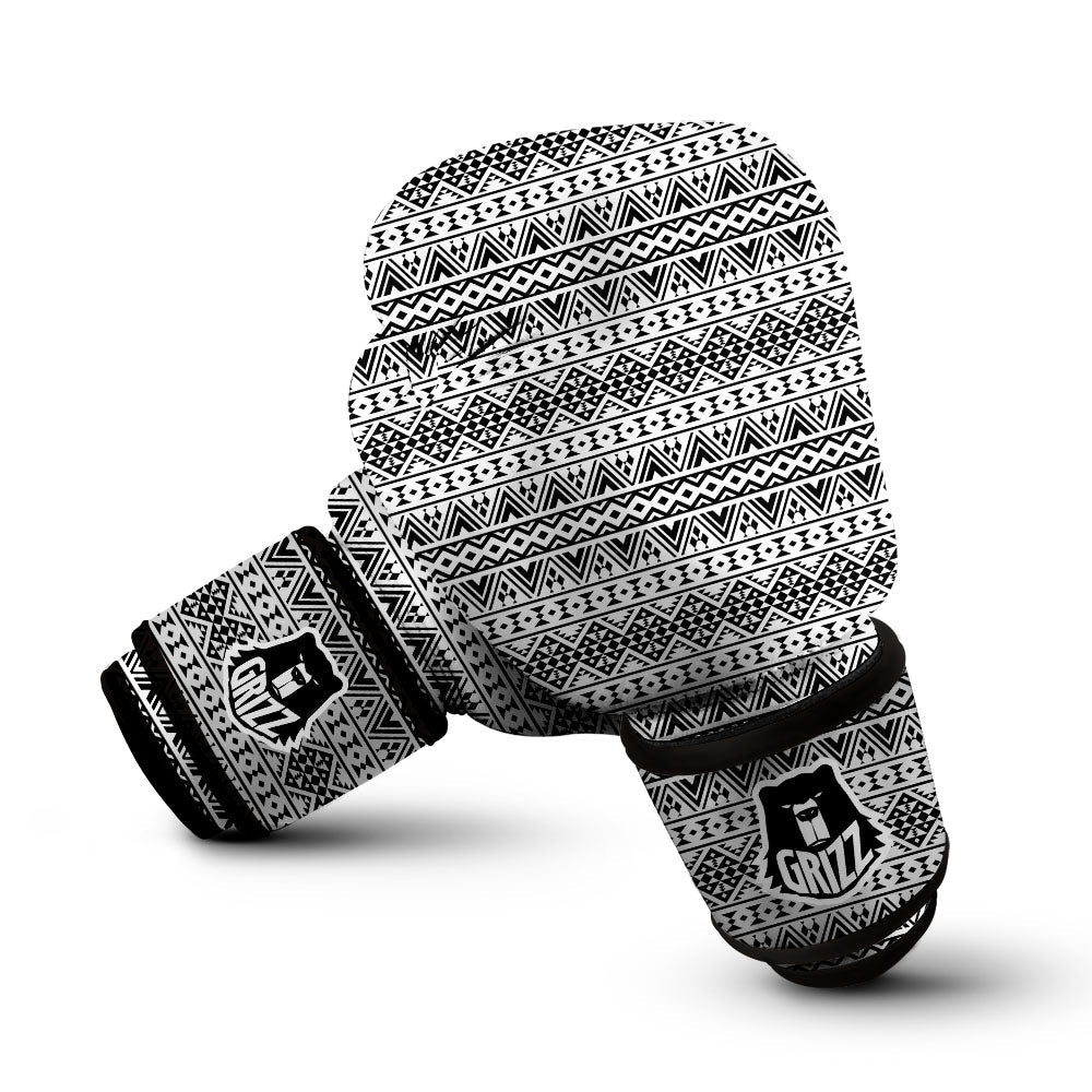 Aztec Texture White And Black Print Pattern Boxing Gloves-grizzshop