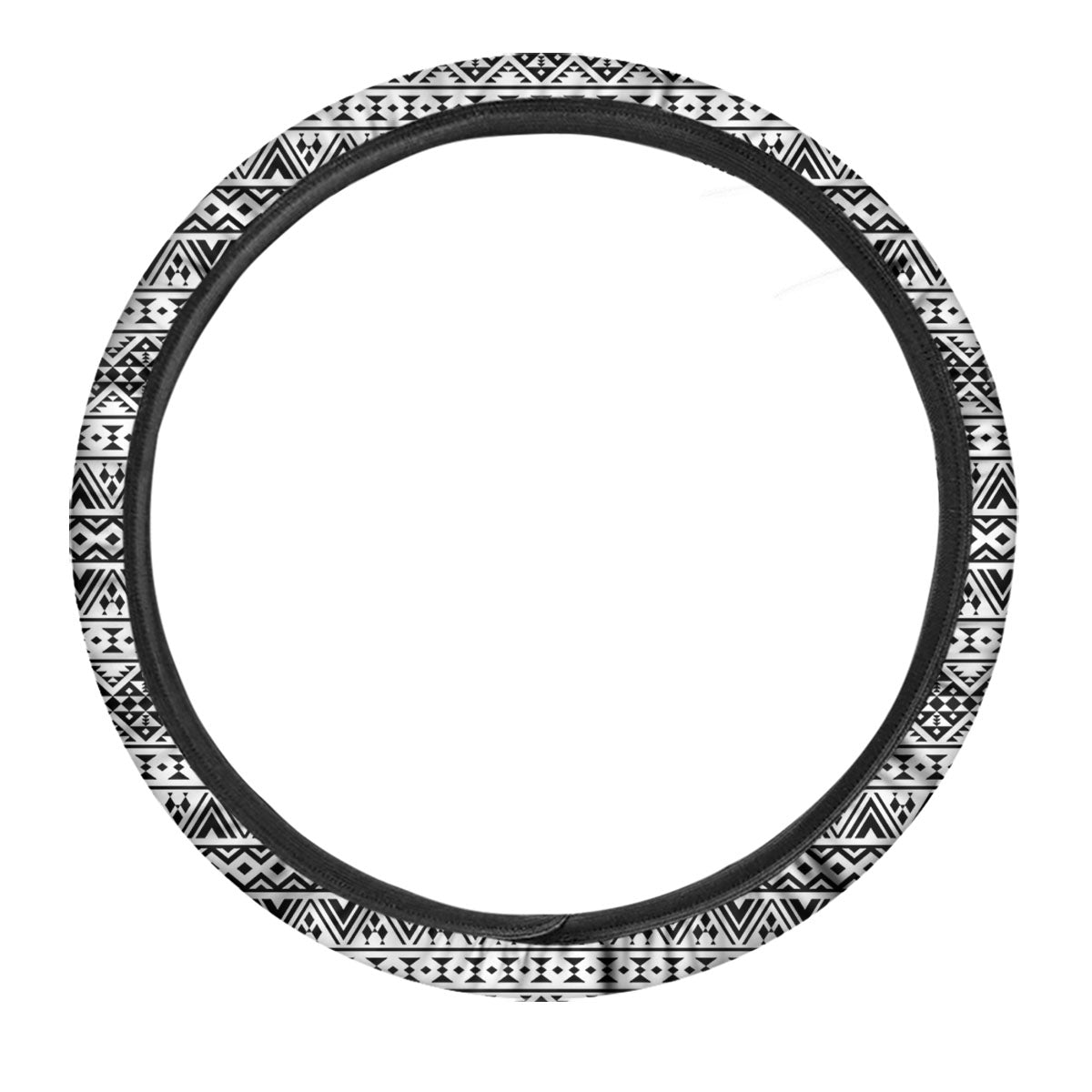 Aztec Texture White And Black Print Pattern Car Steering Wheel Cover-grizzshop