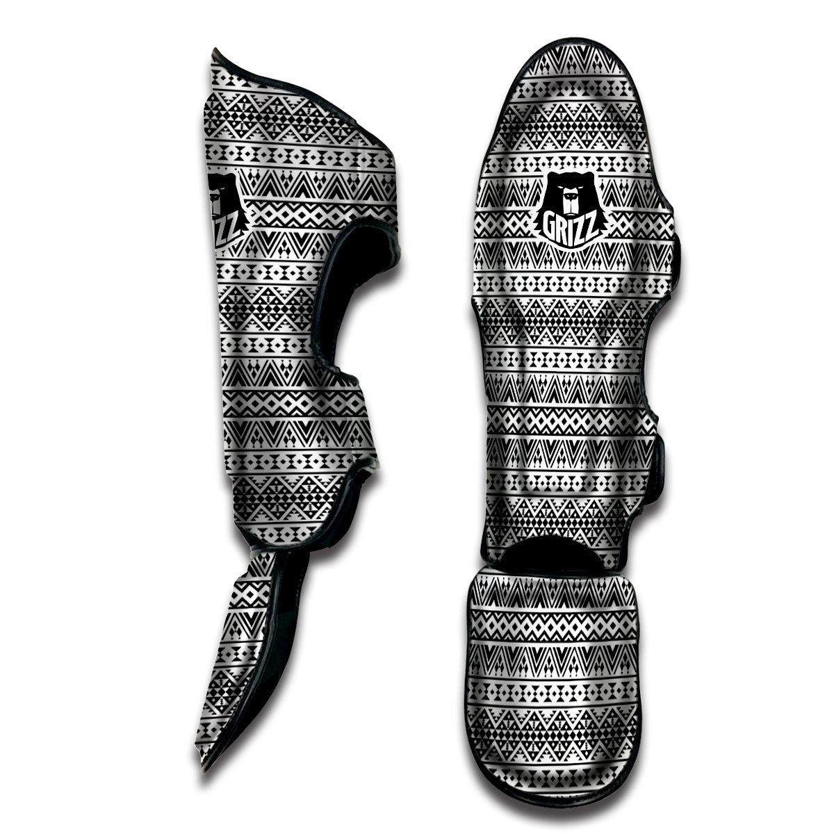 Aztec Grey And White Print Pattern Muay Thai Boxing Shorts