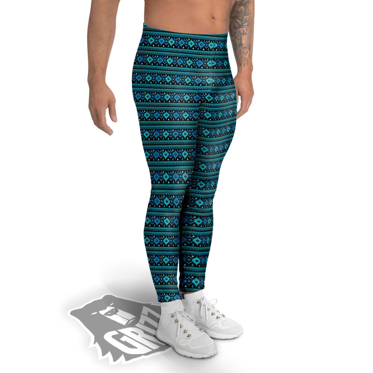 Aztec Tribal Blue Native Print Pattern Men's Leggings-grizzshop