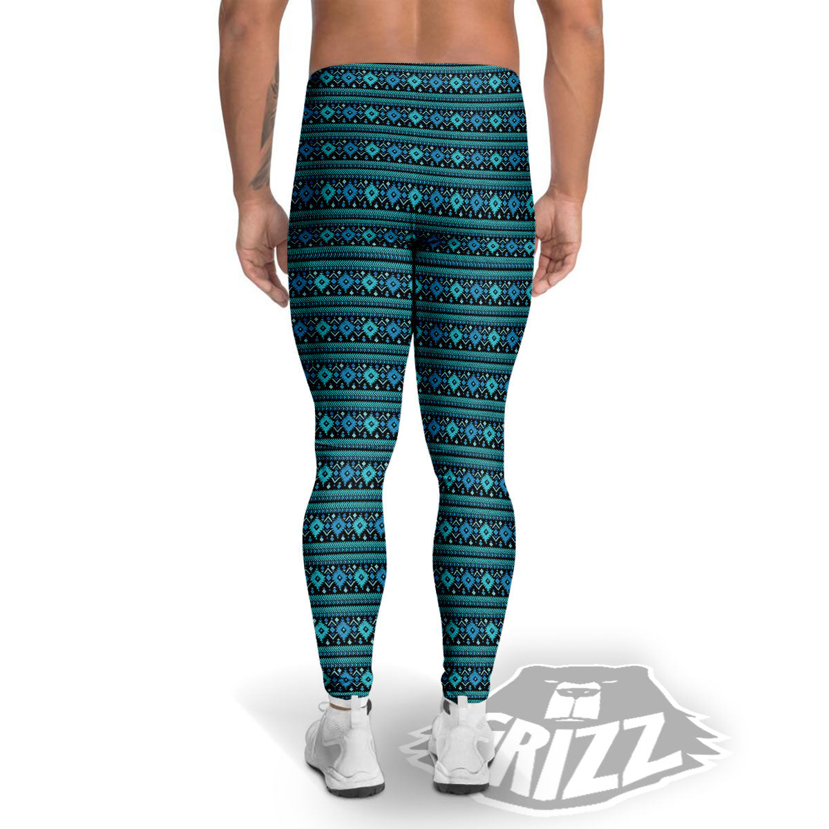 Aztec Tribal Blue Native Print Pattern Men's Leggings-grizzshop