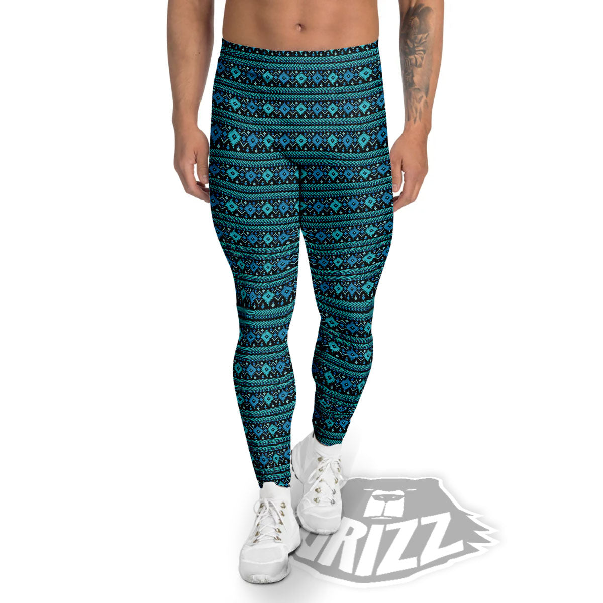 Aztec Tribal Blue Native Print Pattern Men's Leggings-grizzshop