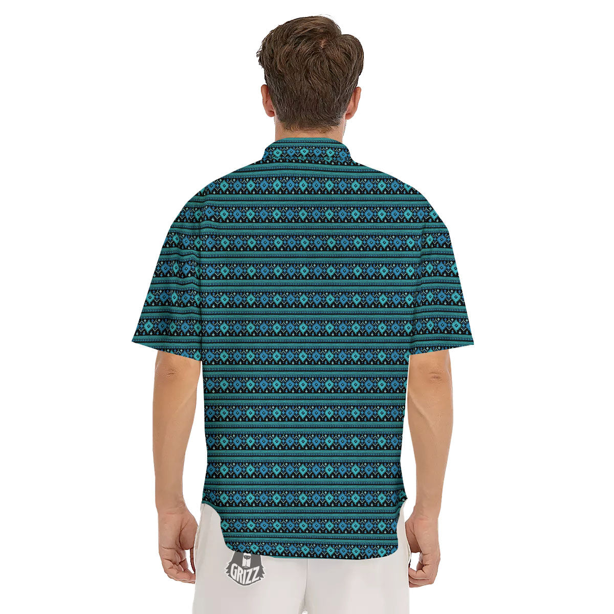 Aztec Tribal Blue Native Print Pattern Men's Short Sleeve Shirts-grizzshop