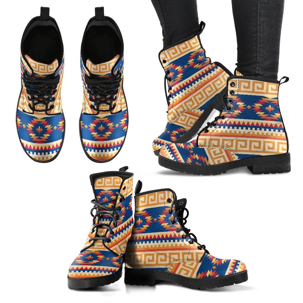 Aztec Tribal Indians Navajo Native American Print Women Leather Boots-grizzshop