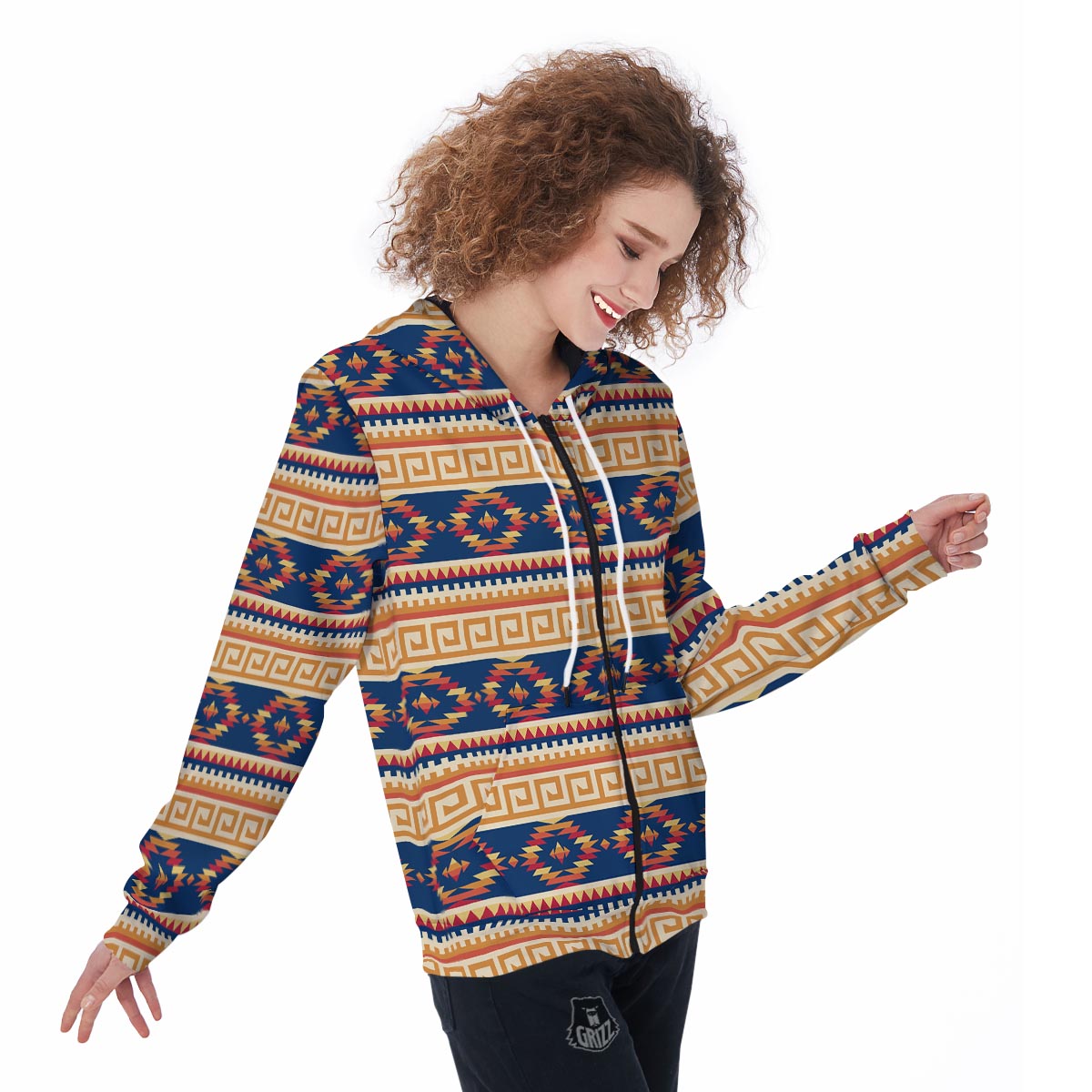 Aztec Tribal Indians Navajo Native American Print Women Zip Up Hoodies-grizzshop