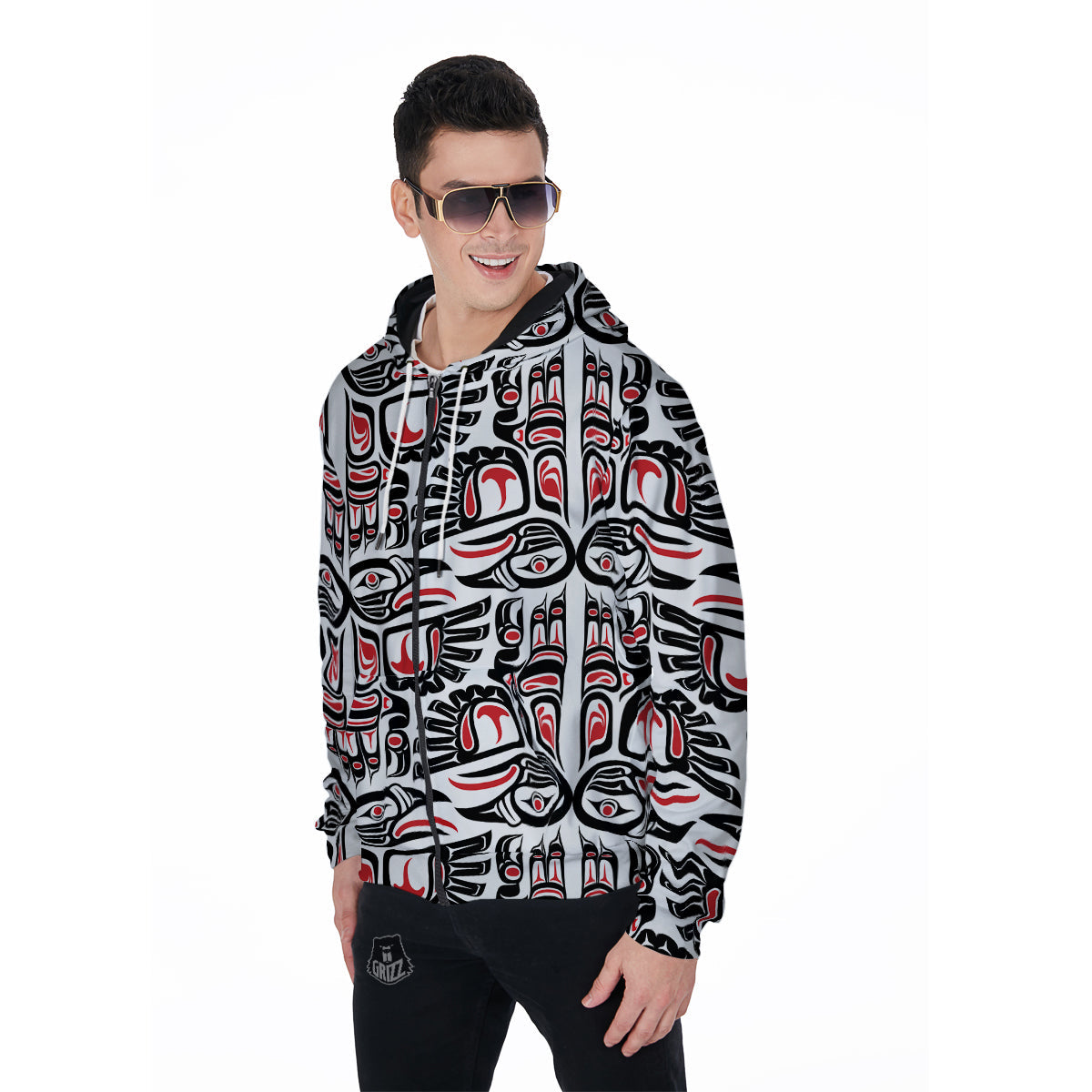 Aztec Tribal Native American Indians Navajo Print Men Zip Up Hoodie-grizzshop