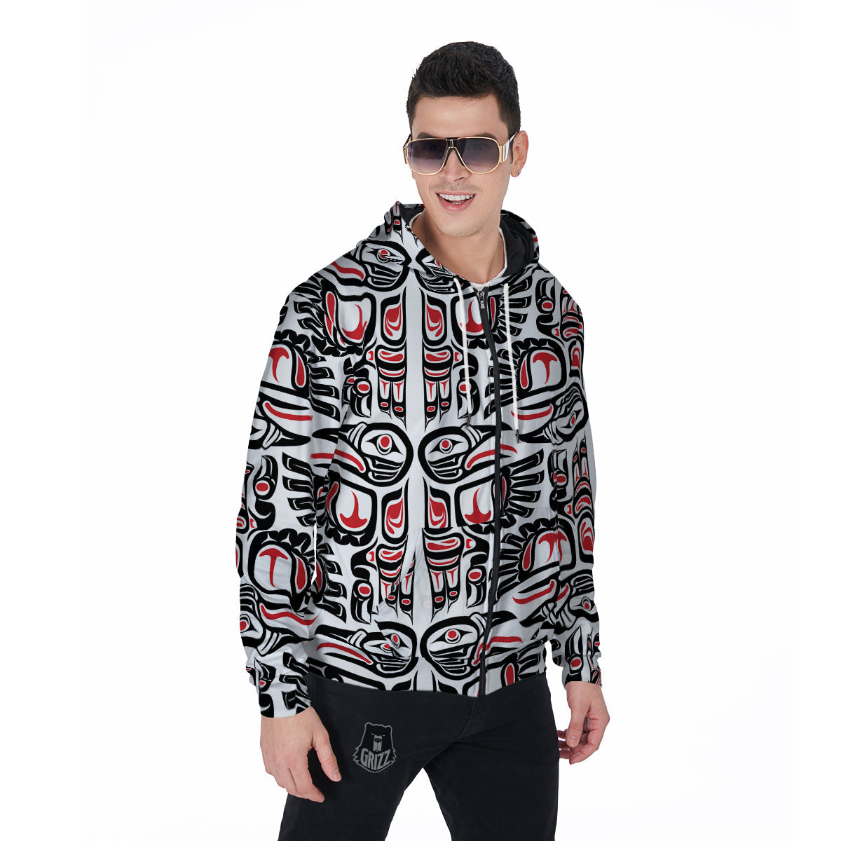 Aztec Tribal Native American Indians Navajo Print Men Zip Up Hoodie-grizzshop