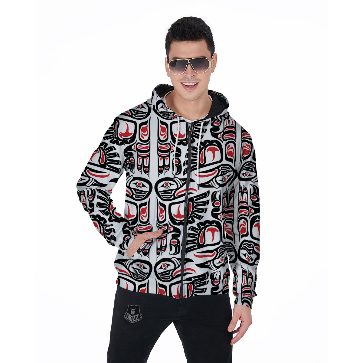 Aztec Tribal Native American Indians Navajo Print Men Zip Up Hoodie-grizzshop