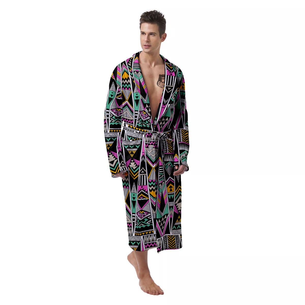 Aztec Tribal Vintage Print Pattern Men's Robe-grizzshop
