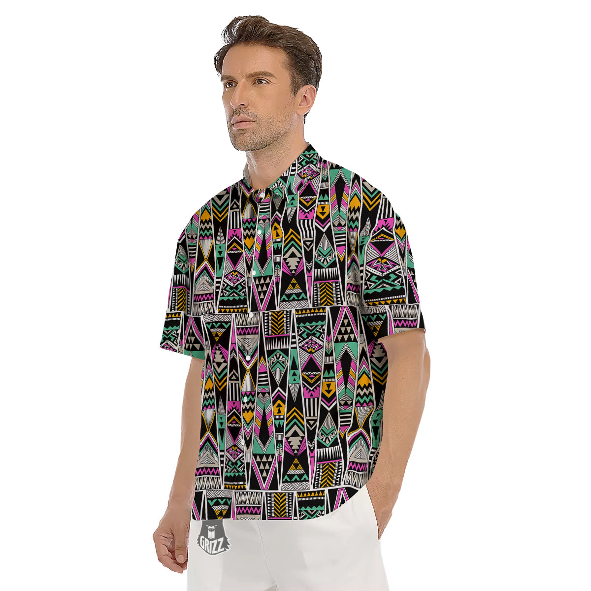 Aztec Tribal Vintage Print Pattern Men's Short Sleeve Shirts-grizzshop