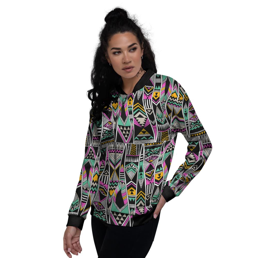 Aztec Tribal Vintage Print Pattern Women's Bomber Jacket-grizzshop
