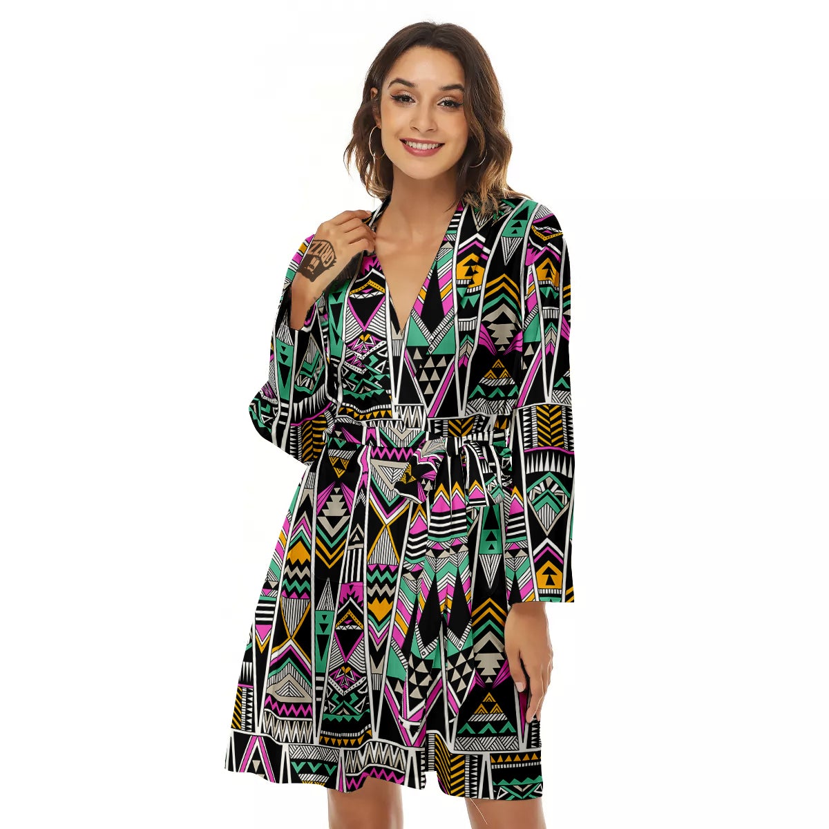 Aztec Tribal Vintage Print Pattern Women's Robe-grizzshop