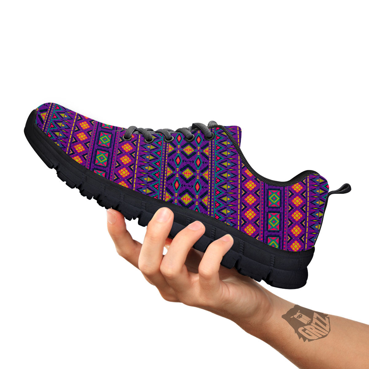 Aztec Trippy Neon Ethnic Print Black Sneaker-grizzshop