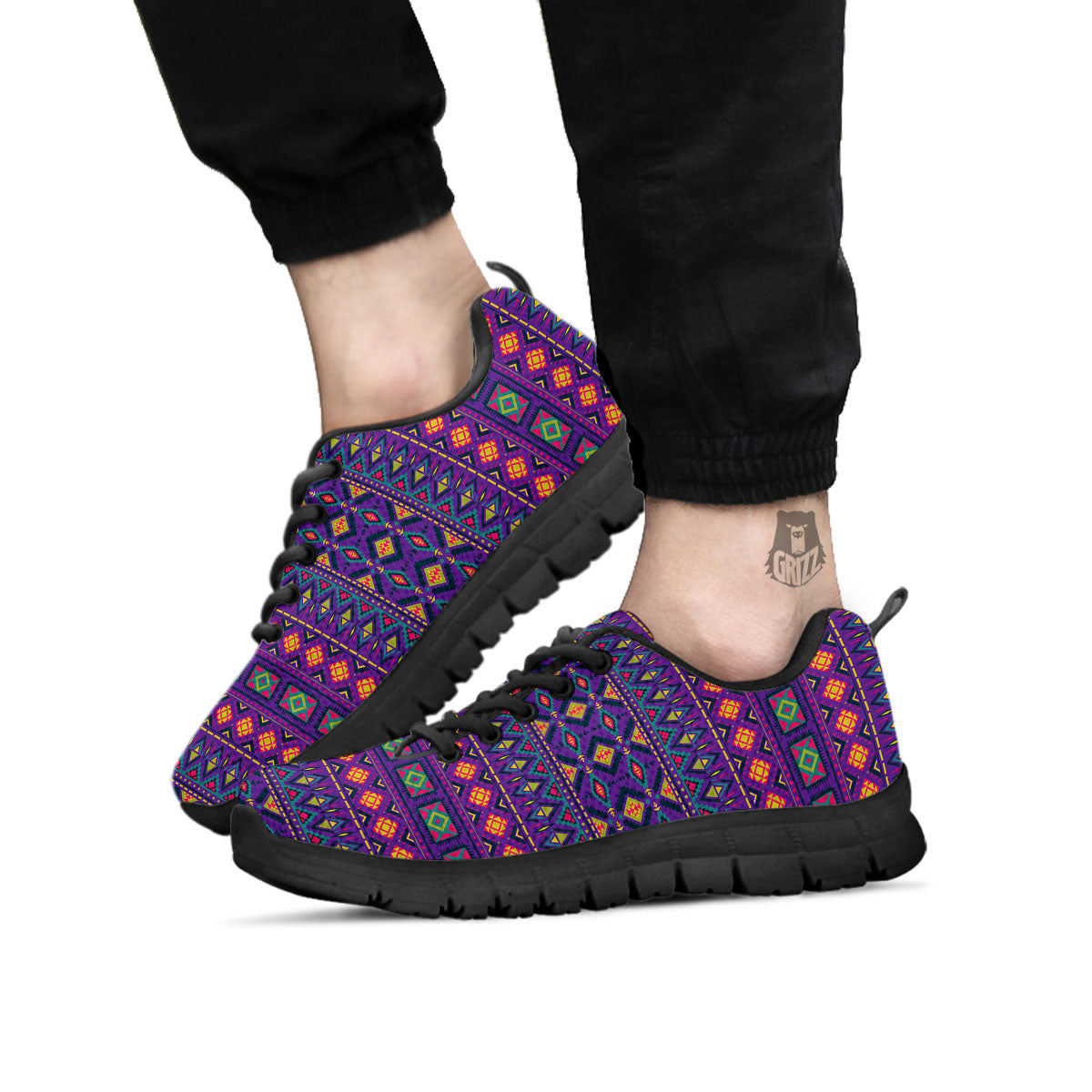 Aztec Trippy Neon Ethnic Print Black Sneaker-grizzshop