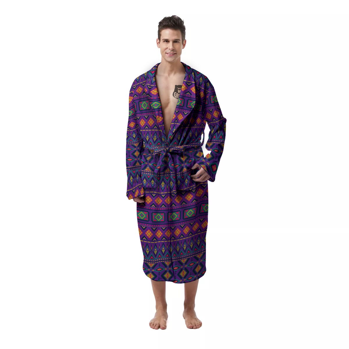 Aztec Trippy Neon Ethnic Print Men's Robe-grizzshop