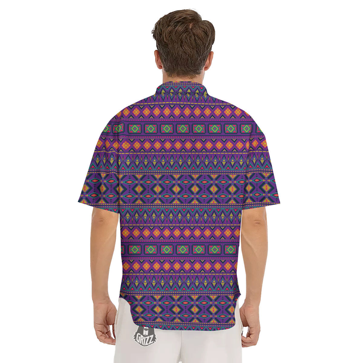 Aztec Trippy Neon Ethnic Print Men's Short Sleeve Shirts-grizzshop