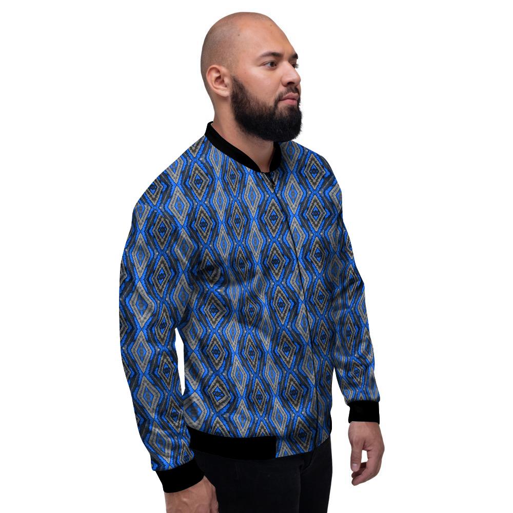 Aztec Trippy Turquoise Ethnic Print Pattern Men's Bomber Jacket-grizzshop