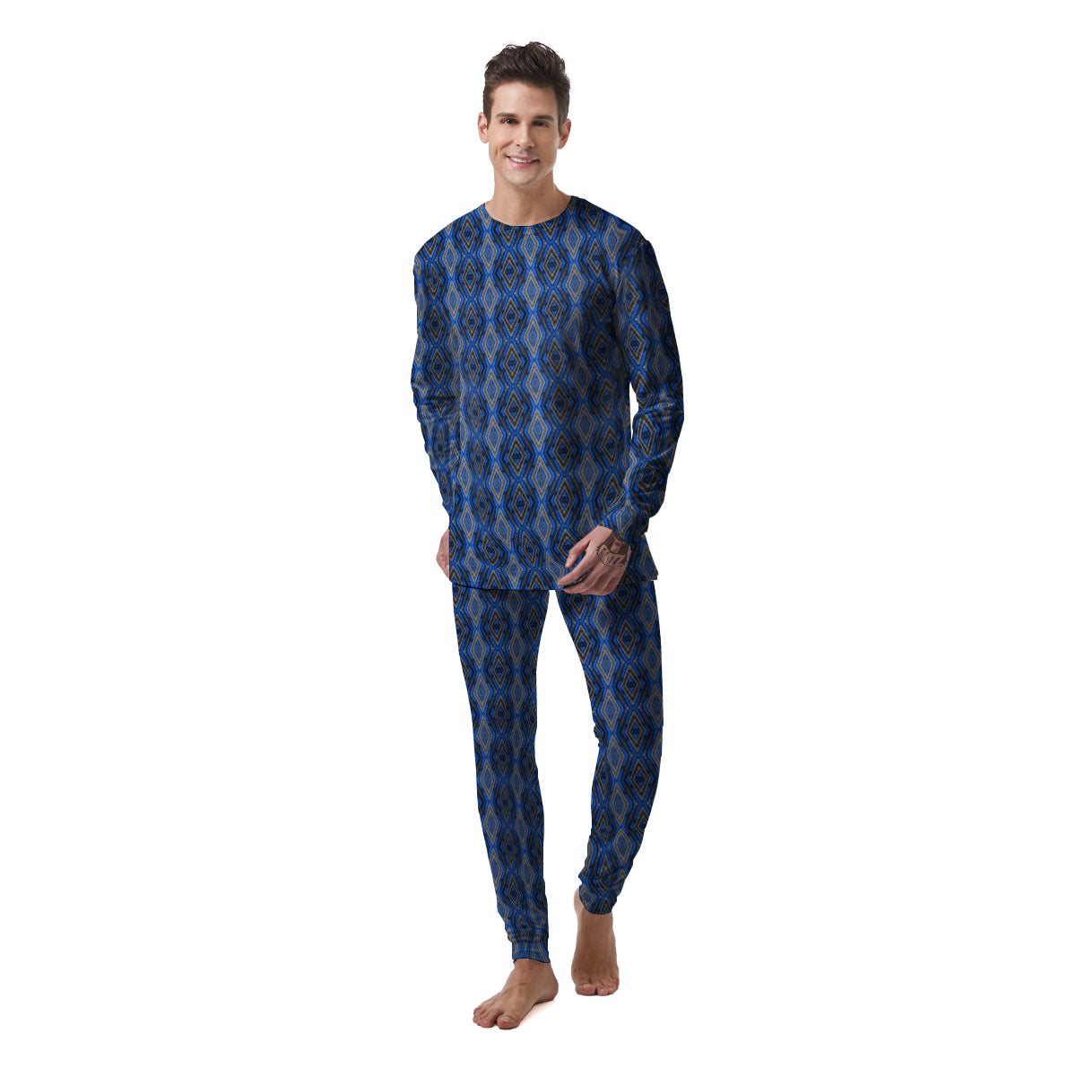 Aztec Trippy Turquoise Ethnic Print Pattern Men's Pajamas-grizzshop