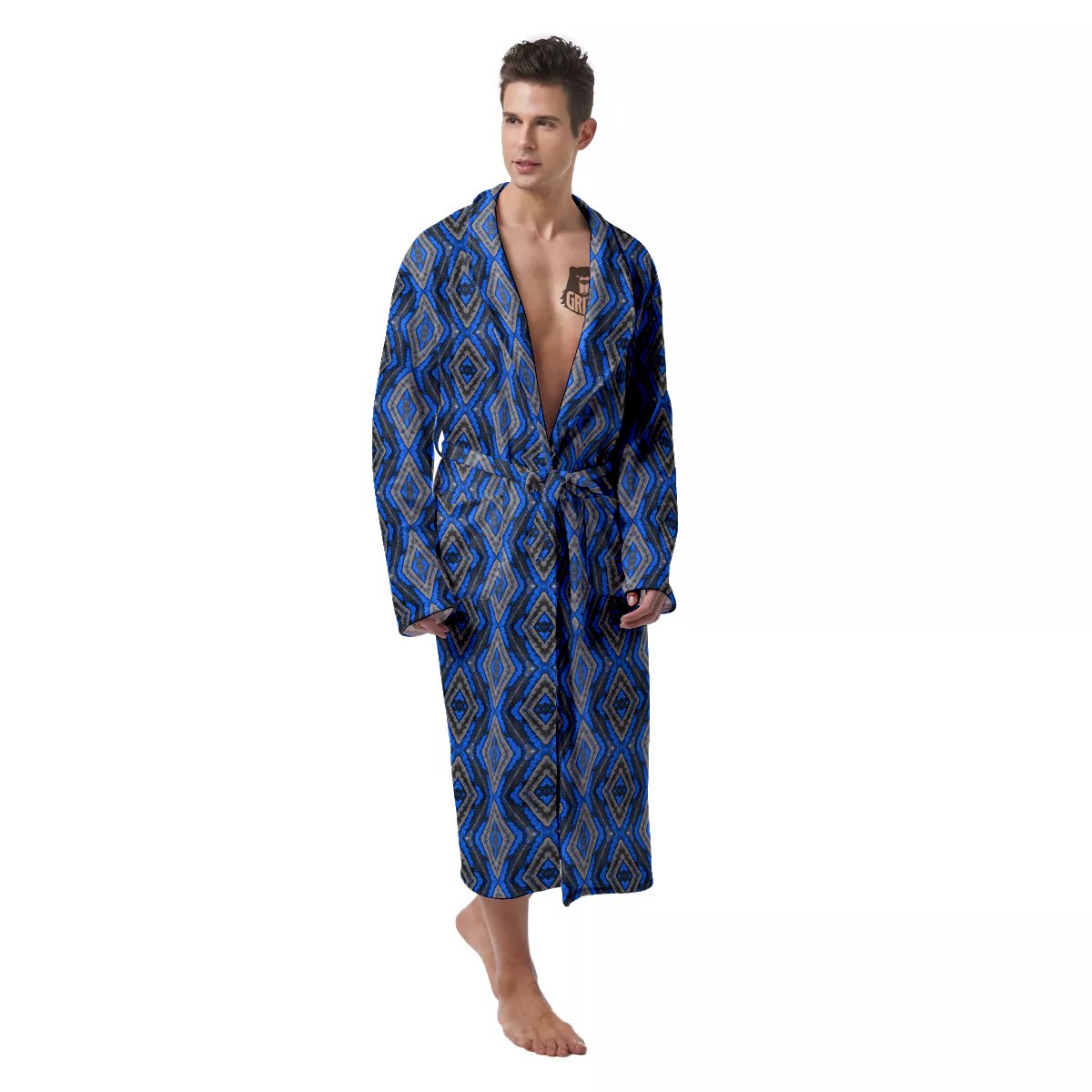 Aztec Trippy Turquoise Ethnic Print Pattern Men's Robe-grizzshop