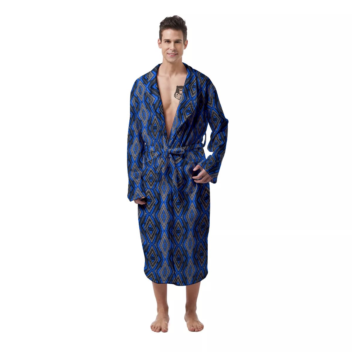 Aztec Trippy Turquoise Ethnic Print Pattern Men's Robe-grizzshop