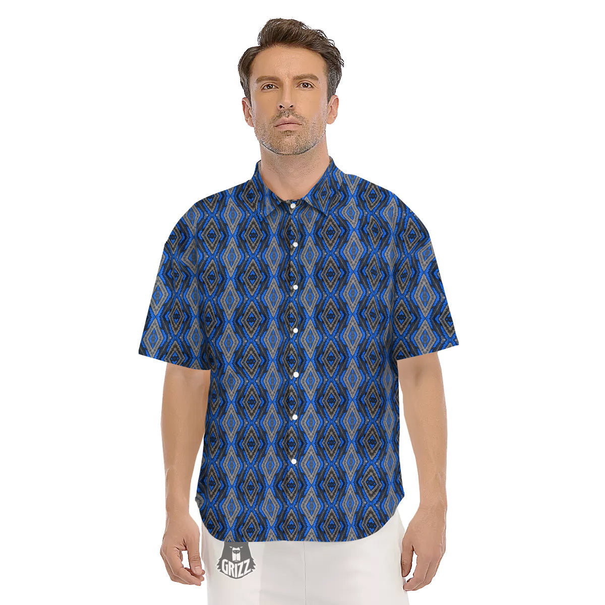 Aztec Trippy Turquoise Ethnic Print Pattern Men's Short Sleeve Shirts-grizzshop