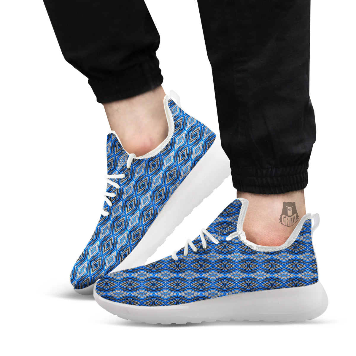 Aztec Trippy Turquoise Ethnic Print Pattern White Athletic Shoes-grizzshop