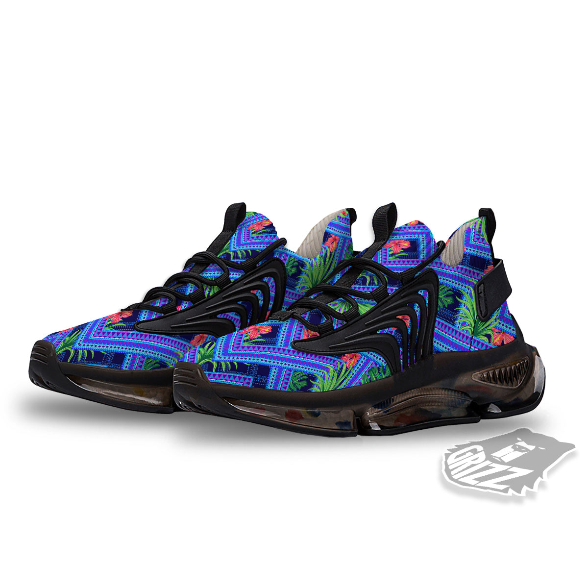 Aztec Tropical Hibiscus Flower Print Pattern Black Gym Shoes-grizzshop