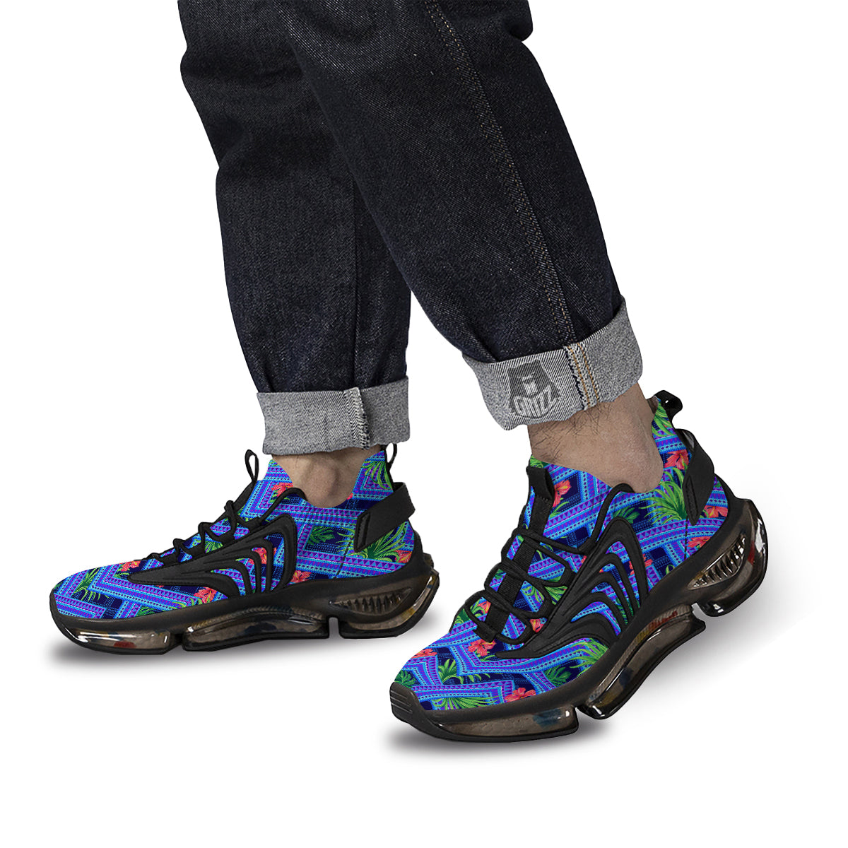 Aztec Tropical Hibiscus Flower Print Pattern Black Gym Shoes-grizzshop