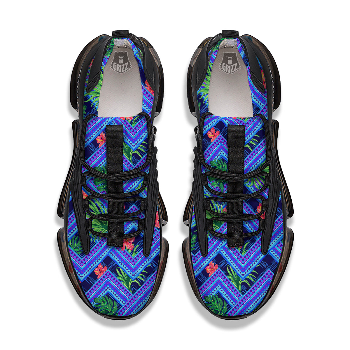Aztec Tropical Hibiscus Flower Print Pattern Black Gym Shoes-grizzshop