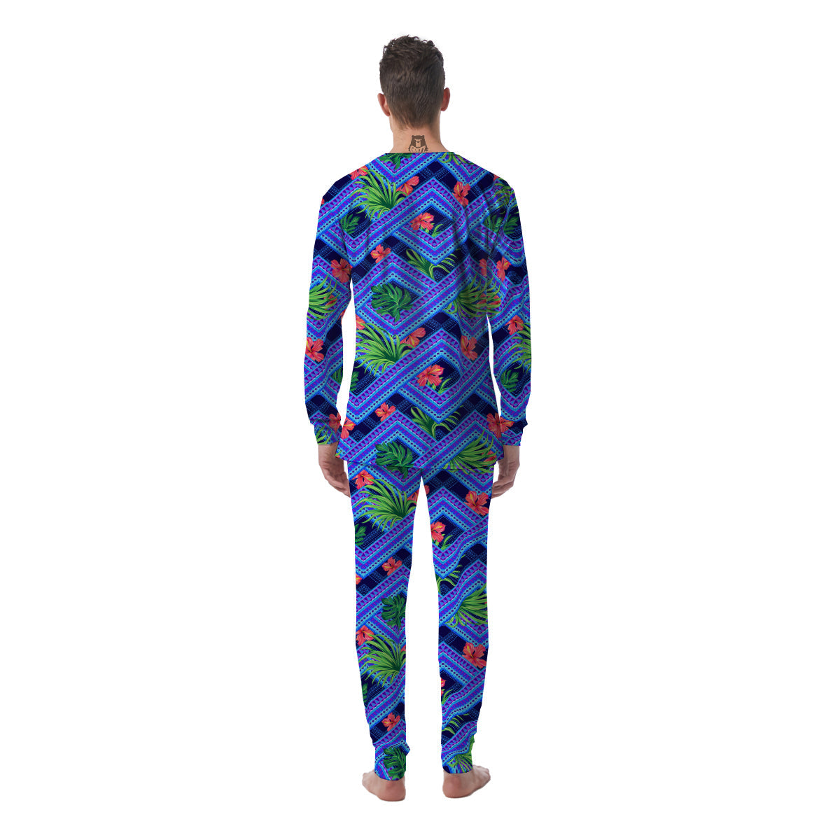 Aztec Tropical Hibiscus Flower Print Pattern Men's Pajamas-grizzshop