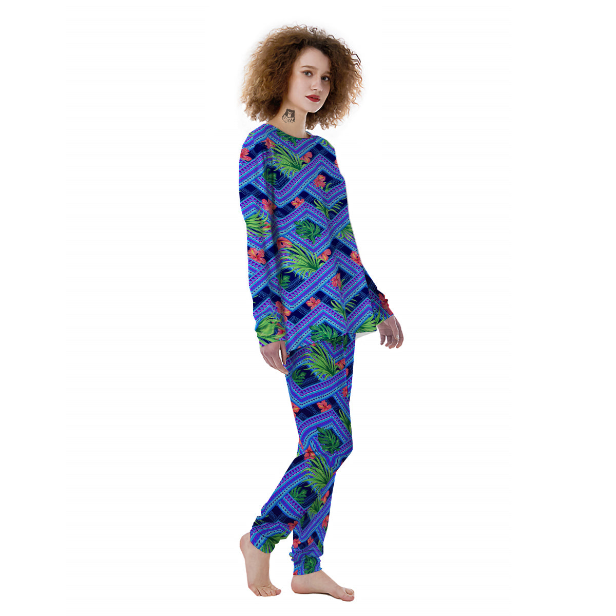 Aztec Tropical Hibiscus Flower Print Pattern Women's Pajamas-grizzshop