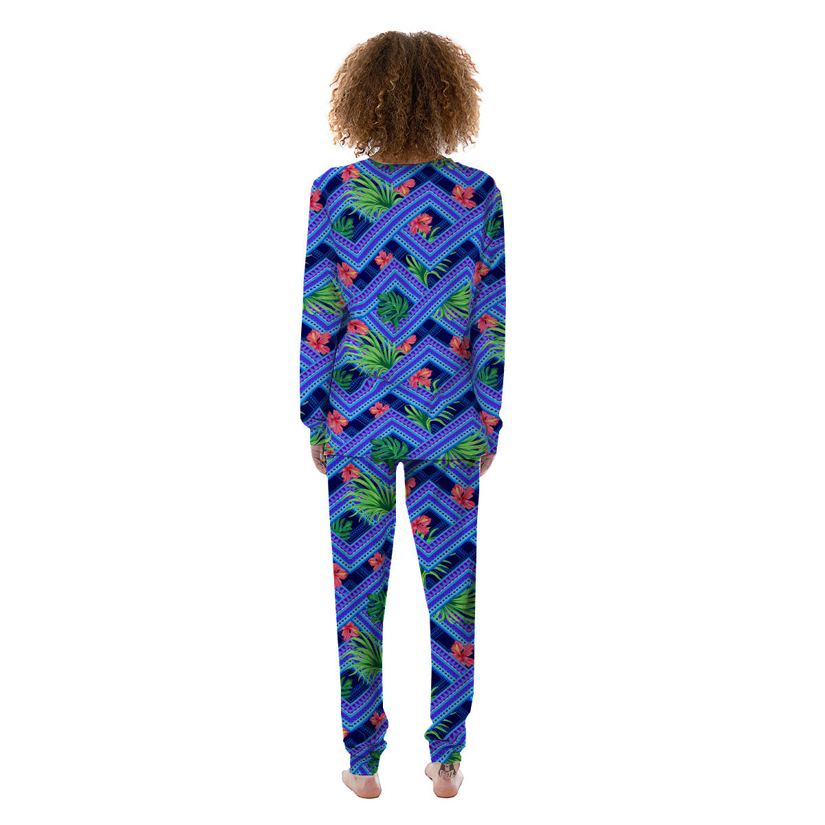 Aztec Tropical Hibiscus Flower Print Pattern Women's Pajamas-grizzshop