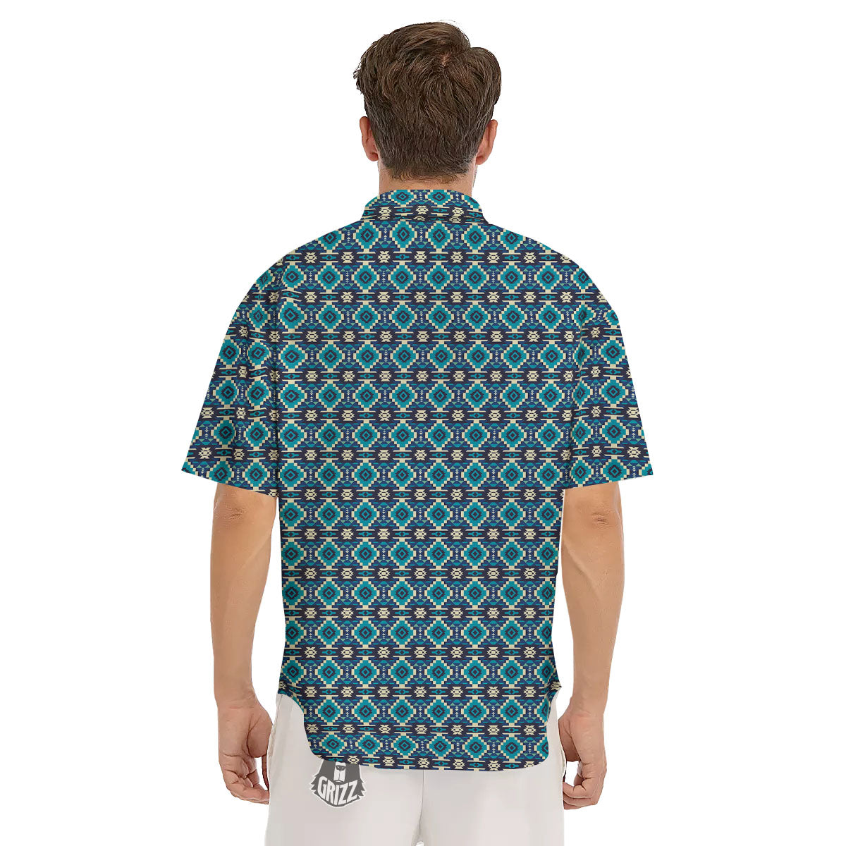 Aztec Turquoise And Blue Print Pattern Men's Short Sleeve Shirts-grizzshop