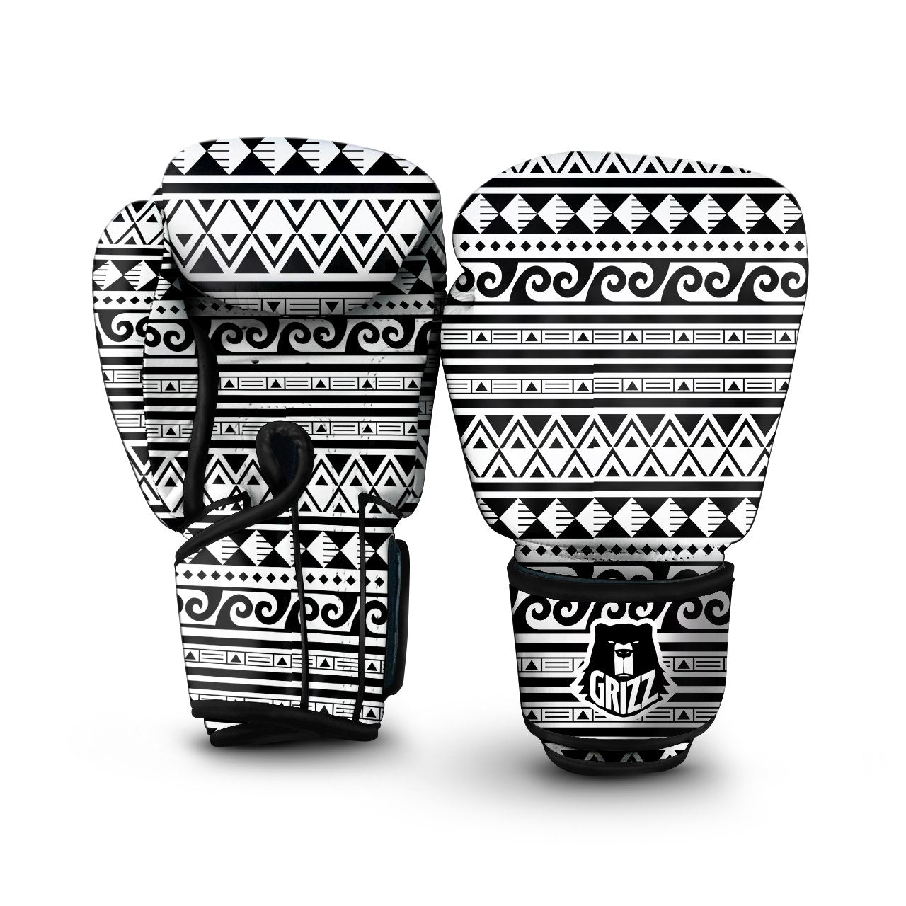 Aztec White And Black Print Pattern Boxing Gloves-grizzshop