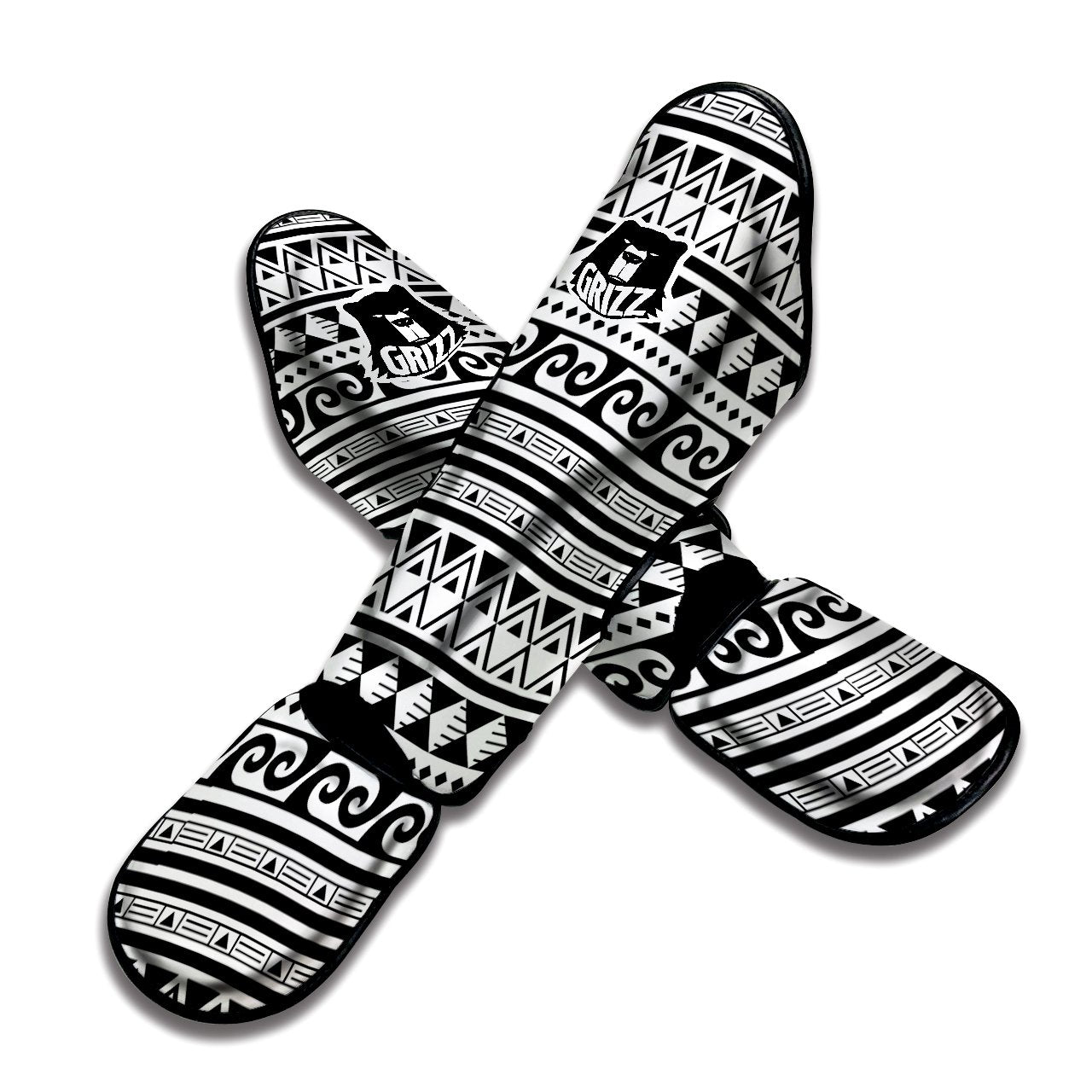 Aztec White And Black Print Pattern Muay Thai Shin Guards-grizzshop