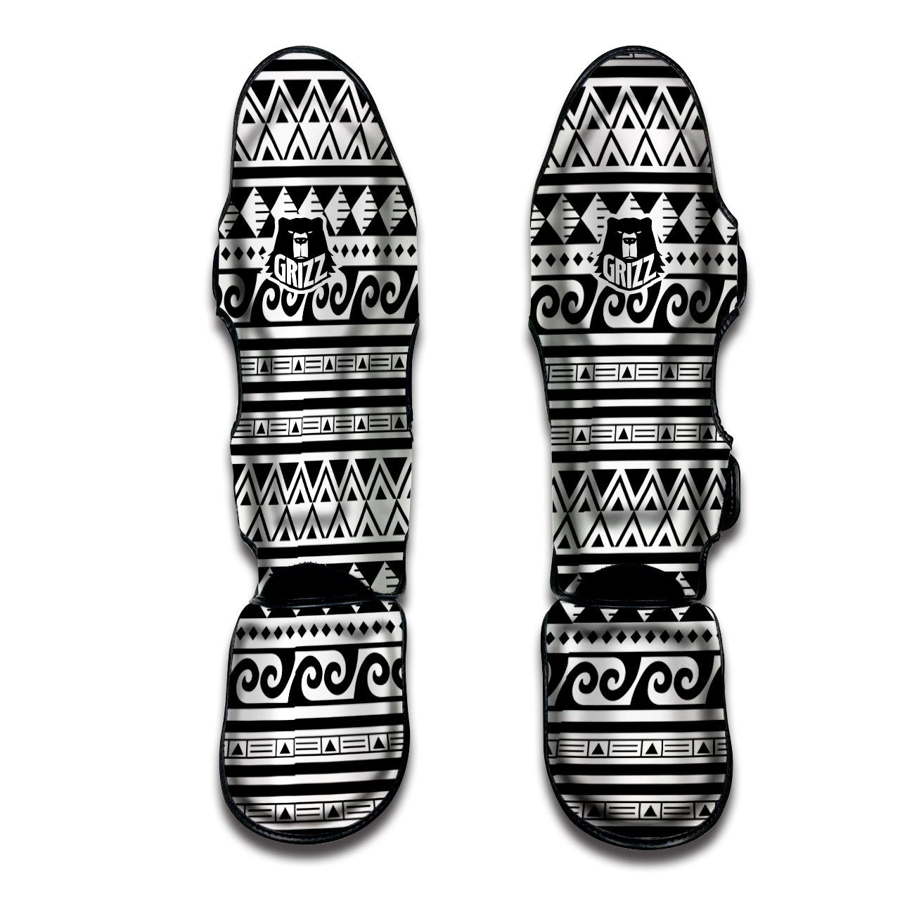 Aztec White And Black Print Pattern Muay Thai Shin Guards-grizzshop